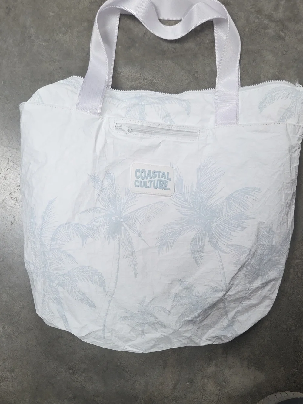 Coastal Culture White Palm-Print Tote Bag